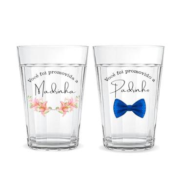 Imagem de Kit 2 Copos Americano 190ml Vidro Personalizado Padrinho Madrinha Convite Casamento Batizado Presente Criativo Noivos Resistente Agua Suco Cerveja