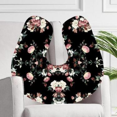 Imagem de Almofada para Amamentação Travesseiro Fundo Floral Preto - Ev Baby