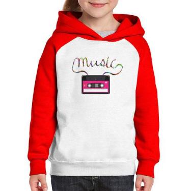 Imagem de Moletom Infantil Music Cassete Retrô - Foca na Moda, Branco, Vermelho,