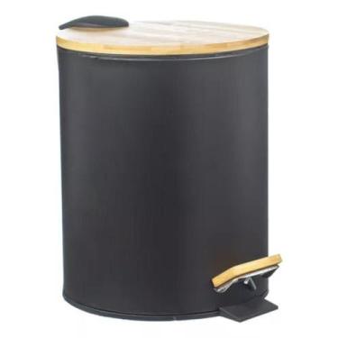 Imagem de Lixeira Redonda 5 Litros Bambu C/ Pedal Banheiro Cozinha - PGB
