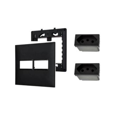 Imagem de Placa Espelho 4x4 2 Mod Preto + 2 Mod Tomada 10A Pial Plus+ - Schneide