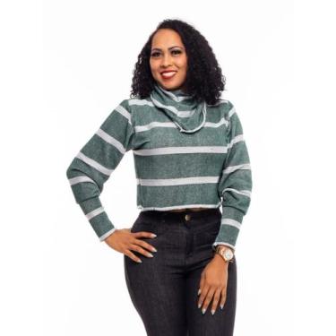 Imagem de Casaquinho Cropped manga Longa Listrado - Jutricot, Verde, Único: 36-4