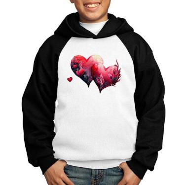 Imagem de Moletom Infantil Corações Flores - Foca na Moda, Branco, Preto, 2