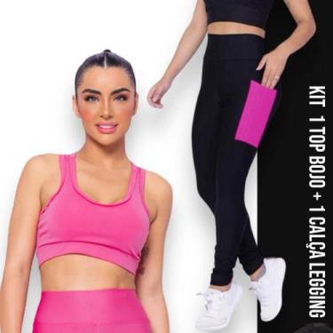Imagem de Kit conjunto TOP ALÇA MÉDIA bojo + CALÇA LEGGING BOLSOS Feminino Acade