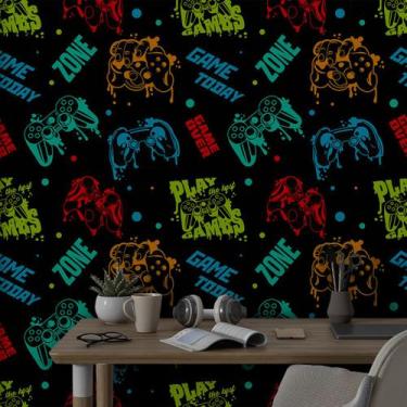 Imagem de Papel de Parede Adesivo Quarto Gamer Controles Coloridos 2,5m - Leliz 