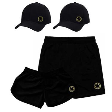 Imagem de Kit 2 Short Casal Ele e Ela Moda Praia Combinados + Boné Aba Curva - R