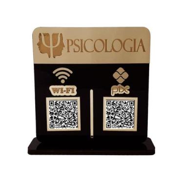 Imagem de Placa Display Logo e 2 Qr Code Pix e Wifi em Acrílico Dourado e Preto 