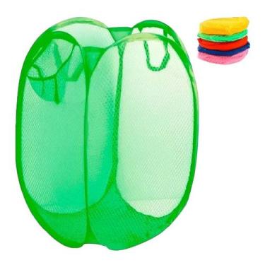 Imagem de Cesto Para Roupas Multiuso Dobrável Lavanderia 40x70cm - Caerus, Verde