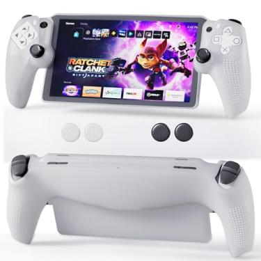Imagem de FUNDIARY White Silicone Grip Protective Skin for PS Portal Remote Player, Comfortable Ergonomic Soft Grip Cover Case Protector with Non-Slip Shock Absorption Protection Accessories and 4 Thumb Caps