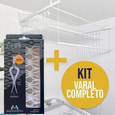 Imagem de Kit Varal 1,50 metro com 10 varetas + Vareta Multiuso + Prendedores - 