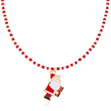 Imagem de Colar de contas de bengala doce de Natal feito à mão esmaltado Papai Noel, árvore de Natal, sinos de floco de neve, muleta, vermelho, verde, miçangas, colar com pingente para mulheres, Natal, Ano