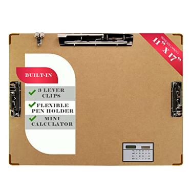 Imagem de Performore Prancheta de Papelão 28 x 43 cm com 3 Clipes Operados por Alavanca e Calculadora, Marrom e Verde