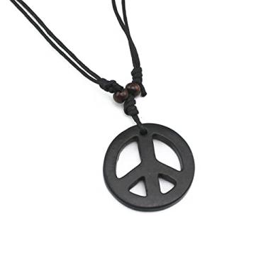 Imagem de Colar com pingente de sinal de paz, estilo hippie, estilo retrô, paz e amor, símbolo envelhecido, colar de corda para mulheres e homens, Couro, resina