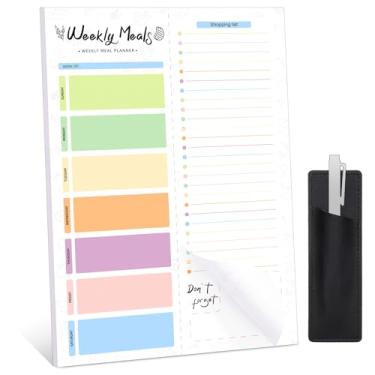 Imagem de Agenda de refeições com 60 folhas para geladeira com suporte de caneta, agenda magnética de refeições 17 x 25 cm e lista de compras semanal sem data com lista de compras para planejamento de refeições