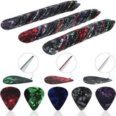 Imagem de Augshy Palhetas de guitarra, 150 peças, 3 tamanhos, celuloide, preto, verde, azul, roxo, vermelho, para guitarra acústica, folclórica, elétrica, baixo, violino, ukulele