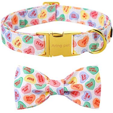 Imagem de ARING PET Coleira de cachorro com coração para Dia dos Namorados - Gravata borboleta ajustável com fivela de metal