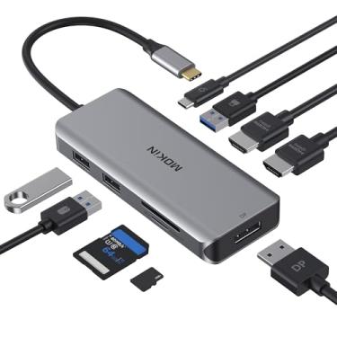 Imagem de Estação de ancoragem, adaptador USB C, dongle multiportas de tela tripla 9 em 1 com 2 HDMI 4K, DisplayPort, 3 USB, 100W PD, leitor de cartão SD/TF para laptops MacBook Pro Air tipo C