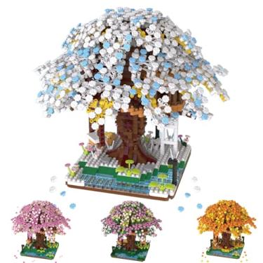 Imagem de Famiredo Conjunto de mini blocos de flores artificiais para adultos com flores de cerejeira, primavera/verão/outono/inverno, conjunto de blocos de casa de buquê, adequado para presente/decoração de