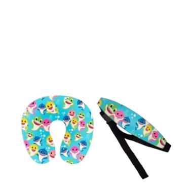 Imagem de Kit Almofada de pescoço + Faixa Apoio Suporte Cabeça de Bebê Cadeirinha Carro (Kit baby shark)