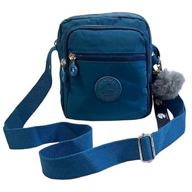 Imagem de Bolsa Feminina Tiracolo Transversal C/Chaveiro Pompom (Azul)