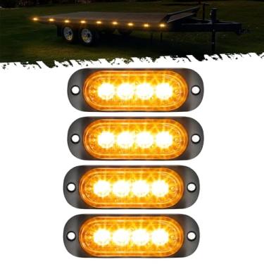 Imagem de Partsam 4 peças de alumínio de 8,5 cm, lâmpadas de marcação laterais de liberação de LED âmbar, luzes marcadoras de montagem em superfície para trailer, caminhonete, trator van, trailer, motorhome,