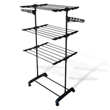 Imagem de Varal De Chão Roupa Calcinha Grade 3 Andares Dobrável Portátil(Todo Preto)