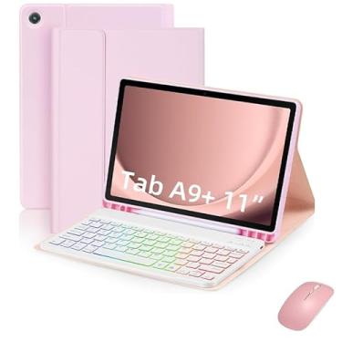 Imagem de Camada de teclado para Galaxy Tab A9 Plus 11 ", Touchpad Layer Back Round Keys e Mouse Teclado de cor agradável removível Touch Keyboard Layer-Rosa