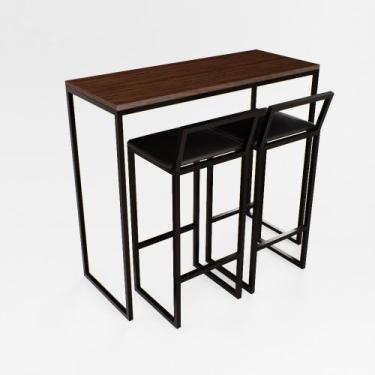 Imagem de Bancada Cozinha Balcão Gourmet 120cm Imbuia Com 2 Banquetas Estofada P