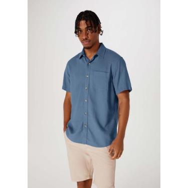 Imagem de Camisa Básica Masculina Manga Curta Slim Em Linho - Hering, G, Azul ma