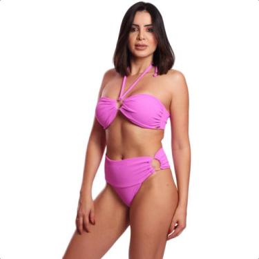 Imagem de Biquíni sem alça Argola Decote Hot Pants Tendência Cintura Alta Com Bo