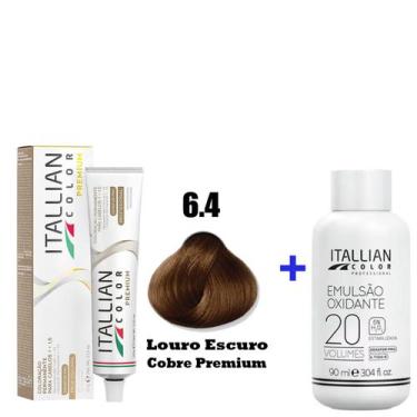 Imagem de Kit Coloração Itallian Premium 60g Louro Escuro Cobre 6.4 + Emulsão Ox