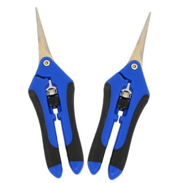 Imagem de Kit 2 Tesouras Poda Jardinagem Ponta CURVA + RETA em Aço INOX Cor Azul
