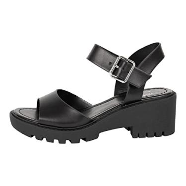Imagem de Kassie Daniela Sandália feminina de salto aberto, bico aberto, sola e tira no tornozelo, plataforma ANGELA, Poliuretano preto, 38