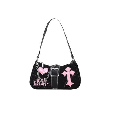 Imagem de CORIOS Bolsa de ombro feminina de veludo cotelê, bolsa de couro PU, bolsa tiracolo de capacidade média, bolsa carteiro vintage, Preto, Large