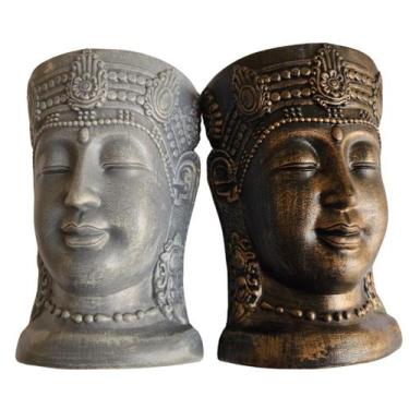 Imagem de kit c/2 Vaso Buda Decorativo Plástico Cabeça 25cm budismo - JZZ