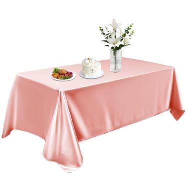 Imagem de KINREEB Toalha de mesa de cetim 147 x 260 cm, toalha de mesa retangular lavável, capa de mesa de tecido liso, decoração de mesa de seda brilhante para jantar, cozinha, festa, casamento, banquete, ouro