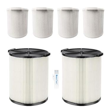 Imagem de VF4000 Pacote com 2 filtros de cartucho de substituição 72947 compatíveis com RIDGID a maioria dos aspiradores de 5 galões e maiores e 4 embalagens de tampas de filtro reutilizáveis para manter o