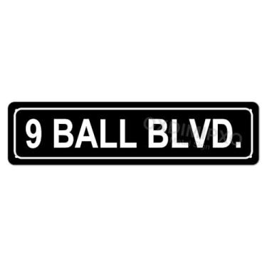 Imagem de 9 Ball Blvd placa de rua bilhar taco de bilhar sinuca sinalização dardos sinalização decoração de quarto arte de parede engraçada para casa quarto homem caverna bar 40 x 10 centímetros