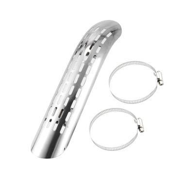 Imagem de REPAIROCK 1 conjunto de proteção de calor de escape universal curva de motocicleta tubo de escape protetor de silenciador com grampos de 70 a 100 mm peças de reposição automáticas em tom prateado