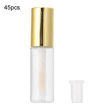 Imagem de GRCFUMO 45 Pcs Tubo de brilho labial, tubo de batom recarregável, frasco de brilho labial dourado, recipiente de brilho labial para loja de beleza doméstica 1,2ml