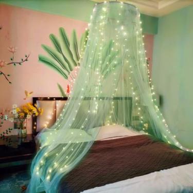 Imagem de Eimilaly Cama de Renda com Dossel, Mosquiteiro com Luzes Quentes, Cama de Princesa com Dossel para Decoração de Quarto de Meninas, Verde/Porta Única