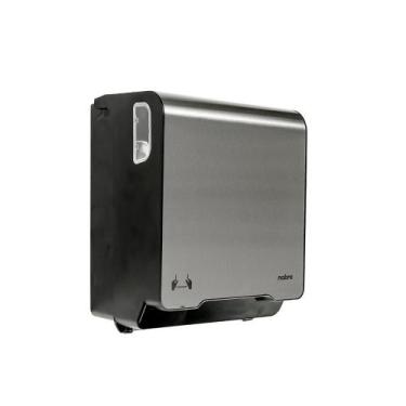 Imagem de Dispenser autocortante p/ toalha bobina mecanico preto Inox escovado B