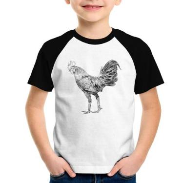 Imagem de Camiseta Raglan Infantil Galo Desenho - Foca na Moda, Branco, Preto, 6