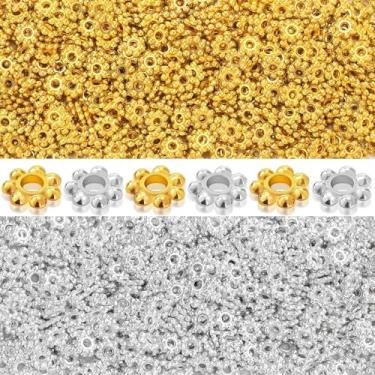 Imagem de Augshy 700 contas espaçadoras de flores, anel de prata e ouro de 6 mm, contas espaçadoras de margaridas para joias, pulseira, colar de festa de aniversário, pulseiras de amizade, contas de cabelo,