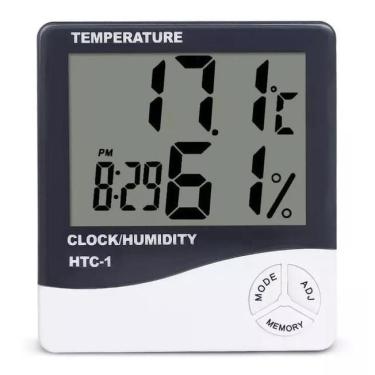 Imagem de Termo-Higrômetro Digital Relógio Temperatura Umidade Ar Lcd