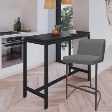 Imagem de Banqueta Com Encosto Noah Luxo Confort Bistrô Cozinha Ferro Marrom Sintético Cinza - Ahazzo Móveis