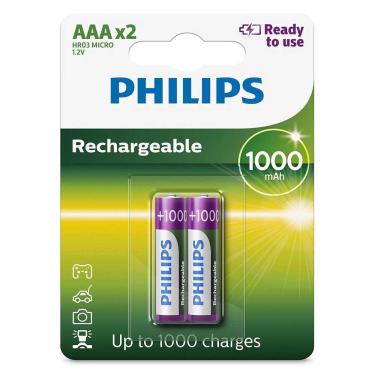 Imagem de Pilha Recarregável aaa Philips 1000mah HR03 Micro 1.2v com 2 Unidades