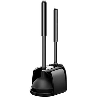 Imagem de SetSail Conjunto de escova de vaso sanitário e desentupidores de vaso sanitário para banheiro, escova e suporte de vaso sanitário escondido conjunto de escovas e desentupidores de vaso sanitário para limpeza profunda - preto