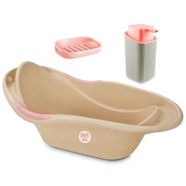 Imagem de Kit Banheira 20 Litros com Saboneteira e Dispeser Sabonete Liquido 560ml (Rosa Bebê)