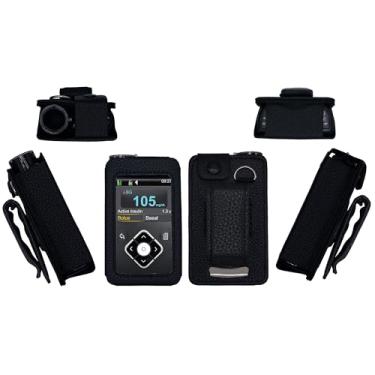 Imagem de Capa de couro premium ajustada com protetor de tela e clipe de cinto rotativo (cordão de pescoço) para bomba de insulina mínima Medtronic 630G/640G/670G/770G/780G (todos os modelos) (preto)